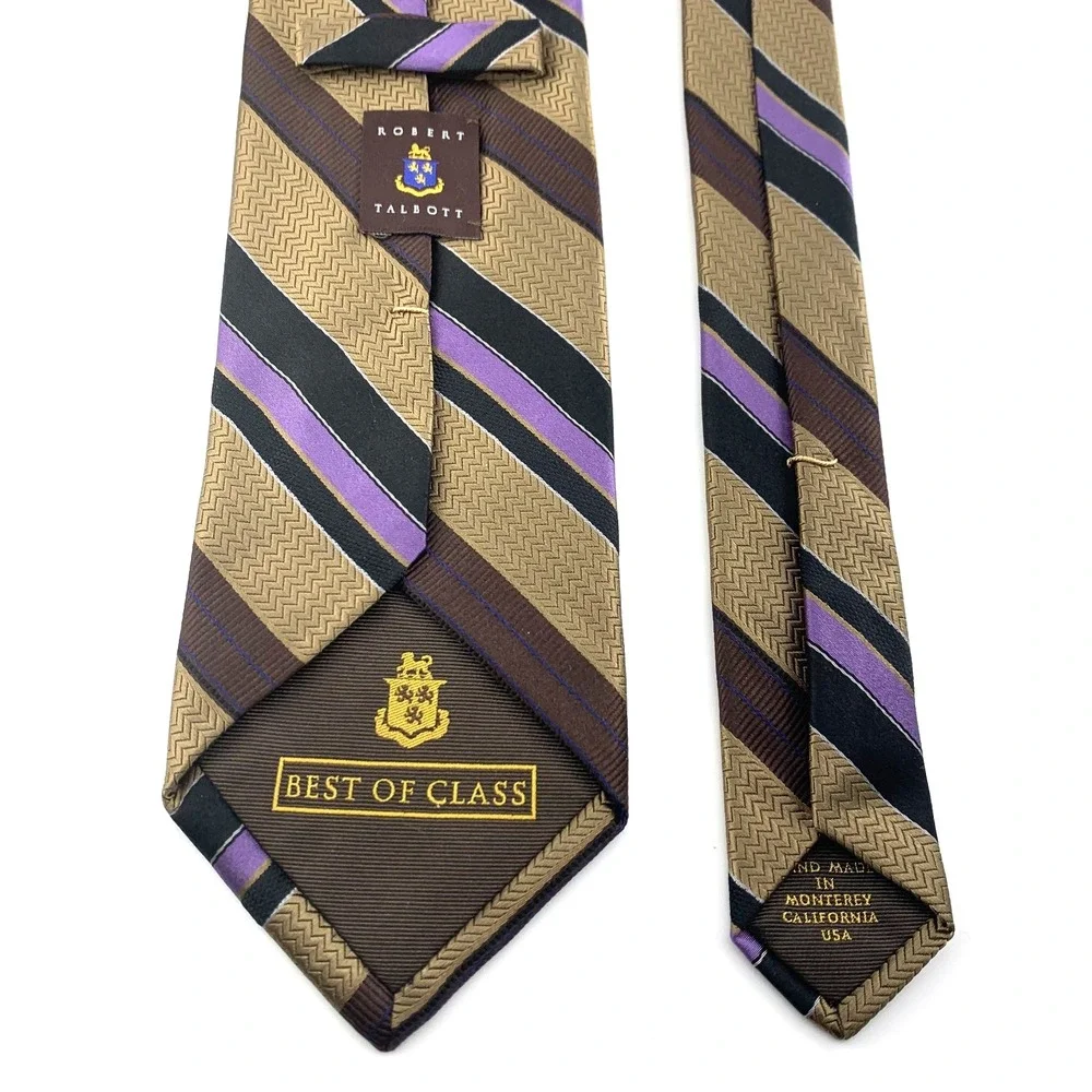 Robert Talbott Best of Class Tie‎ Bronze Black Purple Striped 100% Silk Necktie